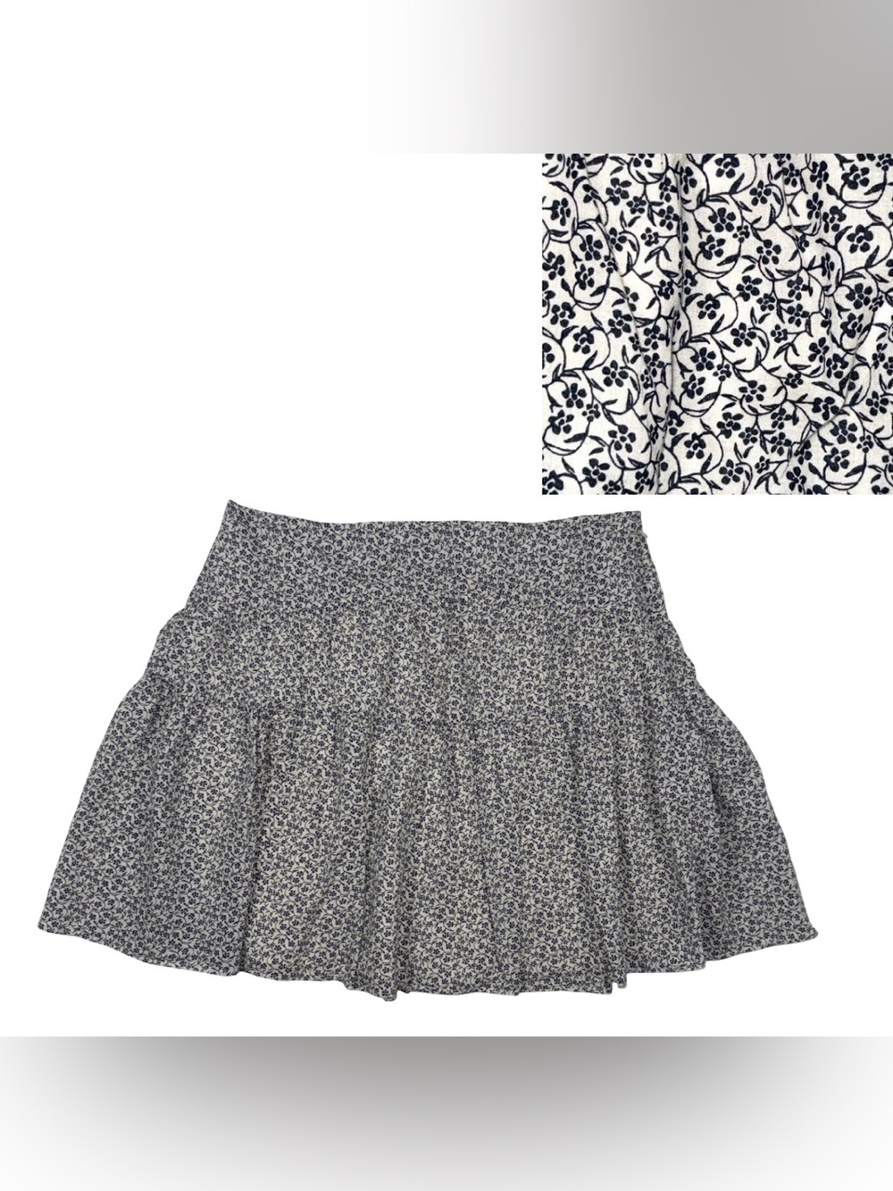 LOFT Garden Ruffle Mini Skirt Women’s 8 Floral Navy & Ivory Cottagecore